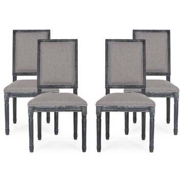 Amy French Country Wood Upholstered Dining Chair (Set of 4), Gray