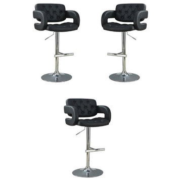 Home Square Faux Leather Adjustable Bar Stool in Black and Chrome - Set of 3