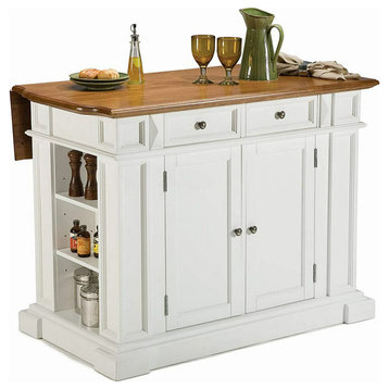 Classic Kitchen Island, Ample Storage & Top With Drop Leaf, White/Distressed Oak
