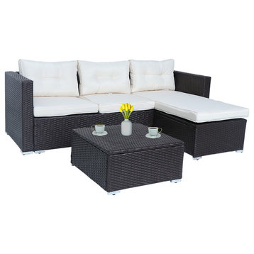 Home Beyond 3-Piece Patio Furniture Set Sectional Cushioned Seat Wicker
