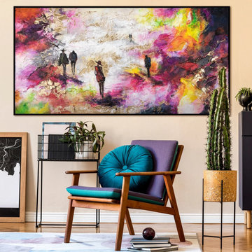 Hand-painted abstract wall art in a frame with bright colors "Spring coolness"