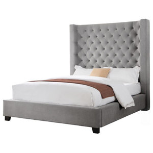 Jamie Upholstered Tower High Profile Contemporary Bed Transitional Platform Beds By Furniture Import Export Inc Yy128 Grey Queen Houzz