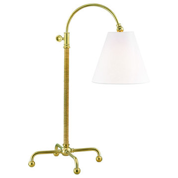Curves No.1 Table Lamp, Aged Brass, Off-White Linen Shade