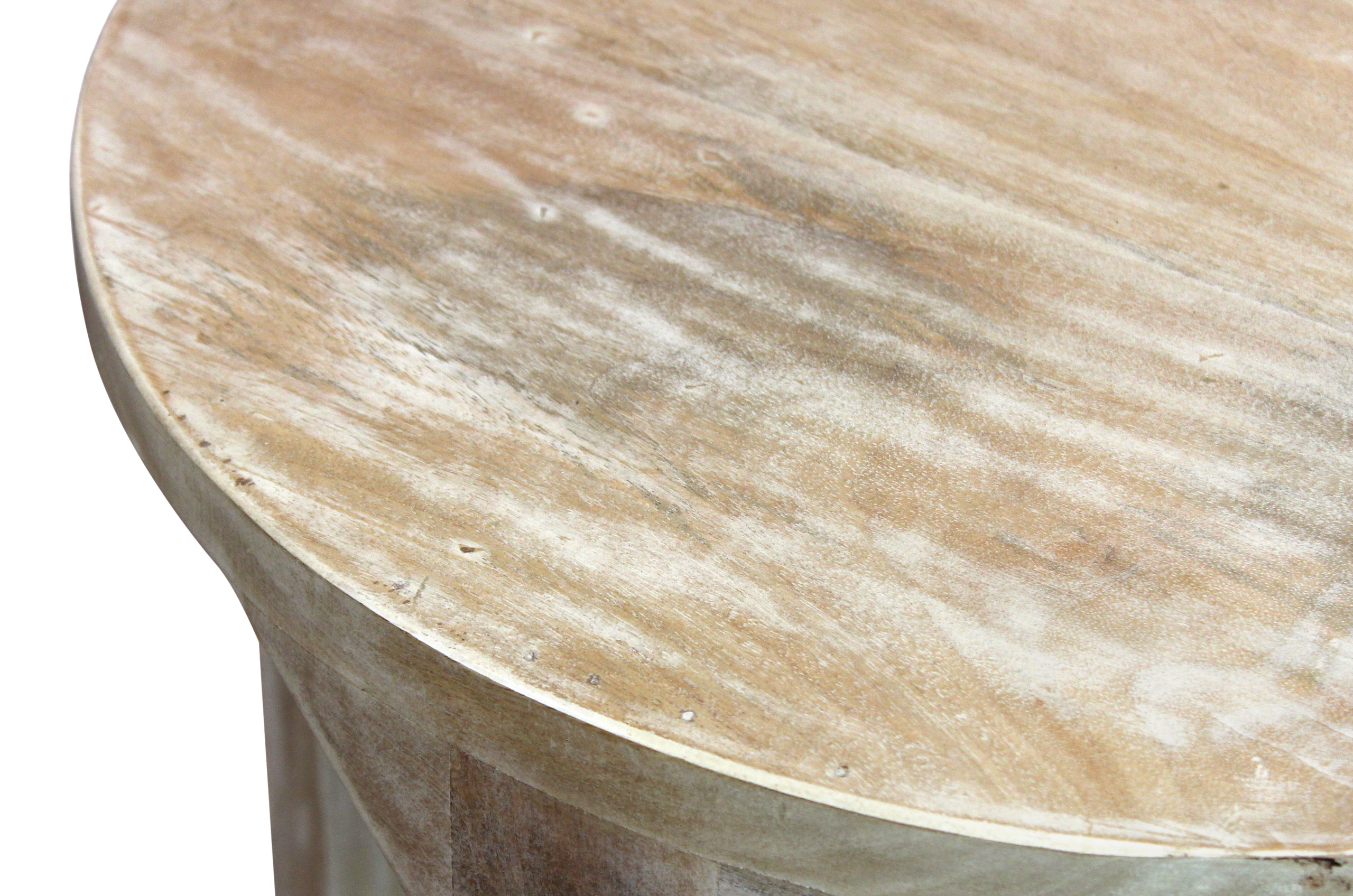 Jenna Coastal Round End Table With Shelves, Natural Solid Wood ...