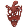 Rustic Red Cast Iron Wall Mounted Octopus Bottle Opener 6", Nautical