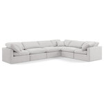 Meridian Furniture - Indulge Upholstered Modular L-Shaped Sectional, Cream, 6-Piece: 3 Armless Chair, 3 Corner Chair, Down Stuffed Velvet - Experience ultimate comfort and style with our cream velvet Indulge Sectional. The luxurious velvet will elevate the aesthetic of any room. This sofa provides ample space for you to relax while its modular build offers the option of unlimited configurations. Whether you're looking to add a stylish element to your living room or a comfortable seating option to your bedroom, this sofa is the perfect choice.