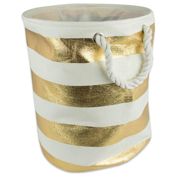 Paper Bin Stripe Gold Round Large 20x15"x15"