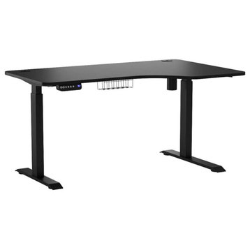 Modern Large Desk, Metal Legs With Electric Height Adjustable Top, Black/Corner