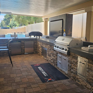 U-Shaupe Outdoor Kitchen & Lineal Fireplace Las Vegas NV Lone Mountain Area