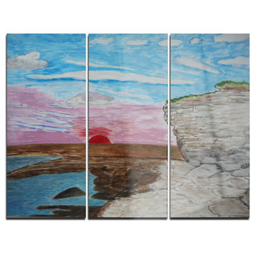 "Sunset Seashore" Painting Metal Wall Art, 3 Panels, 36"x28"