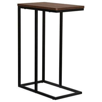 C-Shaped for Accessiblity Side End Table Mid Century Walnut, Black Metal