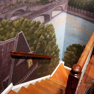 Paris Panorama 360 degree Mural hand painted throughout a 17 foot stairway