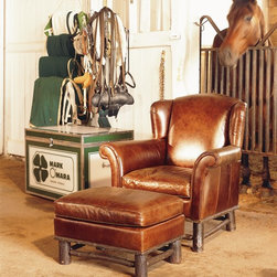 Lodge Chair & Ottman in Leather - Armchairs And Accent Chairs