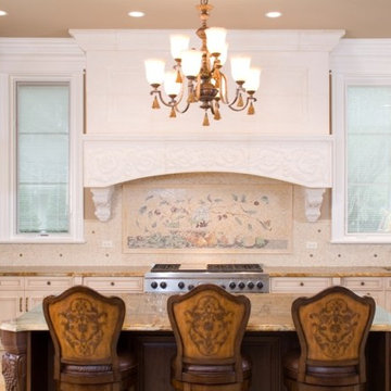 Traditional Carved Stone Range Hood with Acanthus Leaf Corbels