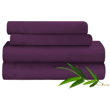 300 Thread Count Deep Fitted Flat Bed Sheet Set, Purple, Queen