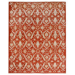Bareens Designer Rugs - Shabby Chic Ziegler Rubie Red Red Hand-Knotted Wool Rug - 8'10'' x 12'2'' - Enhance the ambiance of your home with this magnificent Persian-influenced Turkish hand-knotted rug made by skilled artisans capable of creating the most exceptional vegetable dyes and hand-spun wool. This exquisite handmade rug is a one-of-a-kind Peshawar Kafkaz, otherwise identified as Chobi, Chobi Peshawar, Oushak, or Ziegler rug. These handmade rugs are crafted in Pakistan utilizing superior-quality wool imported from Australia, New Zealand, and Korea in two types of weaves: the Persian weave and the Mori weave. This rug is meticulously crafted by hand using the finest natural vegetable dyes extracted from local plants. The artisans use a blend of hand-spun local and fine merino wool, resulting in a rug with a compelling texture, higher lanolin content, and longer staple. The artisans occasionally incorporate natural or artificial silk into the pile to enhance specific motifs. The finished product is an awe-inspiring execution of flawless design and an understated palette that exudes elegance.