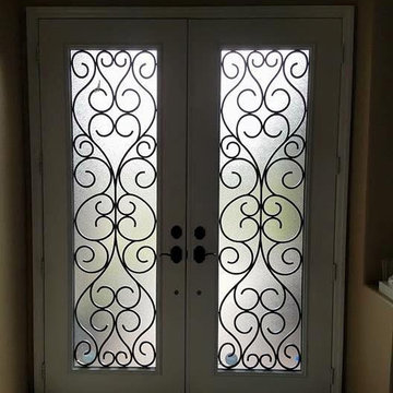 Decorative door glass with wrought iron desing fibeglass door