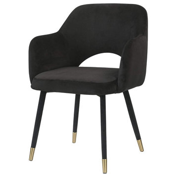 Contemporary Accent Chair, Velvet Cut Out Back With Square Arms, Black