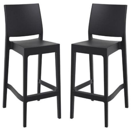 Home Square Resin 29.5" Barstool in Black - Set of 2