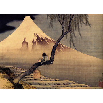 Boy In Front Of Fujiama by Katsushika Hokusai, art print