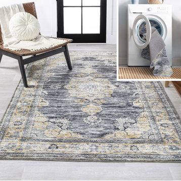 Bausch Distressed Chenille Washable Dark Gray/Yellow 4 ft. x 6 ft. Area Rug