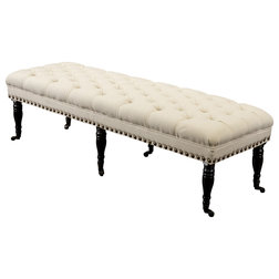 Traditional Footstools And Ottomans Dover Tufted Ivory Fabric Ottoman Bench
