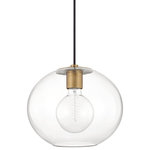 Hudson Valley Lighting - Margot 1-Light Large Pendant, Aged Brass - Though it comes in a variety of forms, one thing stays the same about Margot: Its transparent glass shade is not a perfect circle, and the pretty Bulbs (Not Included) underneath it is, making for a contrast both elegant and subtle.