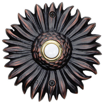 Solid Brass Sunflower Doorbell in 4 Finishes, Oil Rubbed Bronze