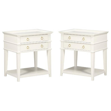 Home Square 2-Drawer Tray Top Wood Nightstand Set in White (Set of 2)