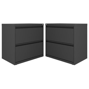 Home Square 2 Drawer Metal Lateral 101 Filing Cabinet Set in Charcoal (Set of 2)