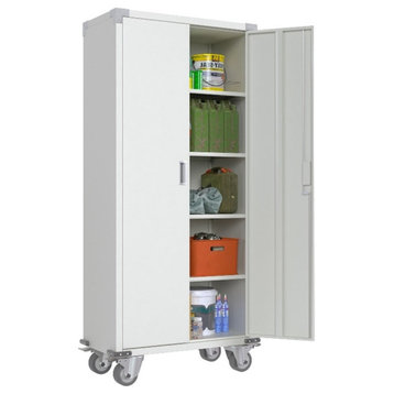 GangMei Metal Storage Cabinet with Wheels Rolling for Office in Off White