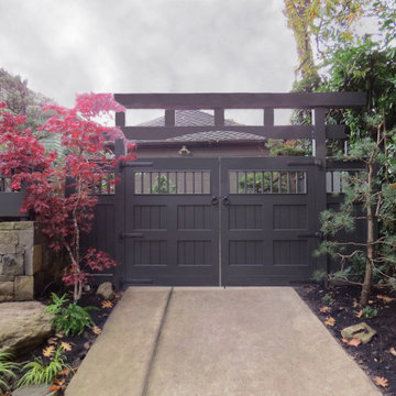 Elegant Asian-Inspired Driveway Gate with Bronze Hardware in Portland, Oregon
