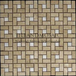 Crema Marfil Target Pinwheel Pattern Marble Mosaic Tile with White Thassos Dots - Products