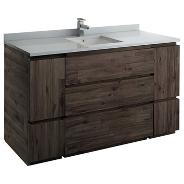 Fresca Formosa 59" Floor Standing Single Sink Wood Bathroom Cabinet in Brown