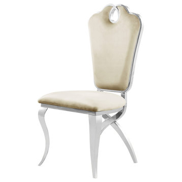 Leona Velvet Royal Dining Chair With X-Shaped Legs, Set of 2, Cream/Silver