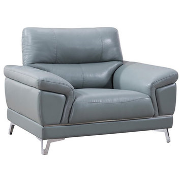American Eagle Genuine Leather Accent Chair in Light Gray and Blue