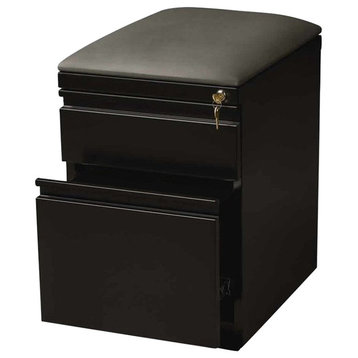 Scranton & Co 2-Drawer Metal Mobile Pedestal File Cabinet with Cushion in Black