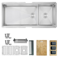 STYLISH 42"x19 W" Undermount 70/30 Double Bowl 16G Workstation Kitchen Sink