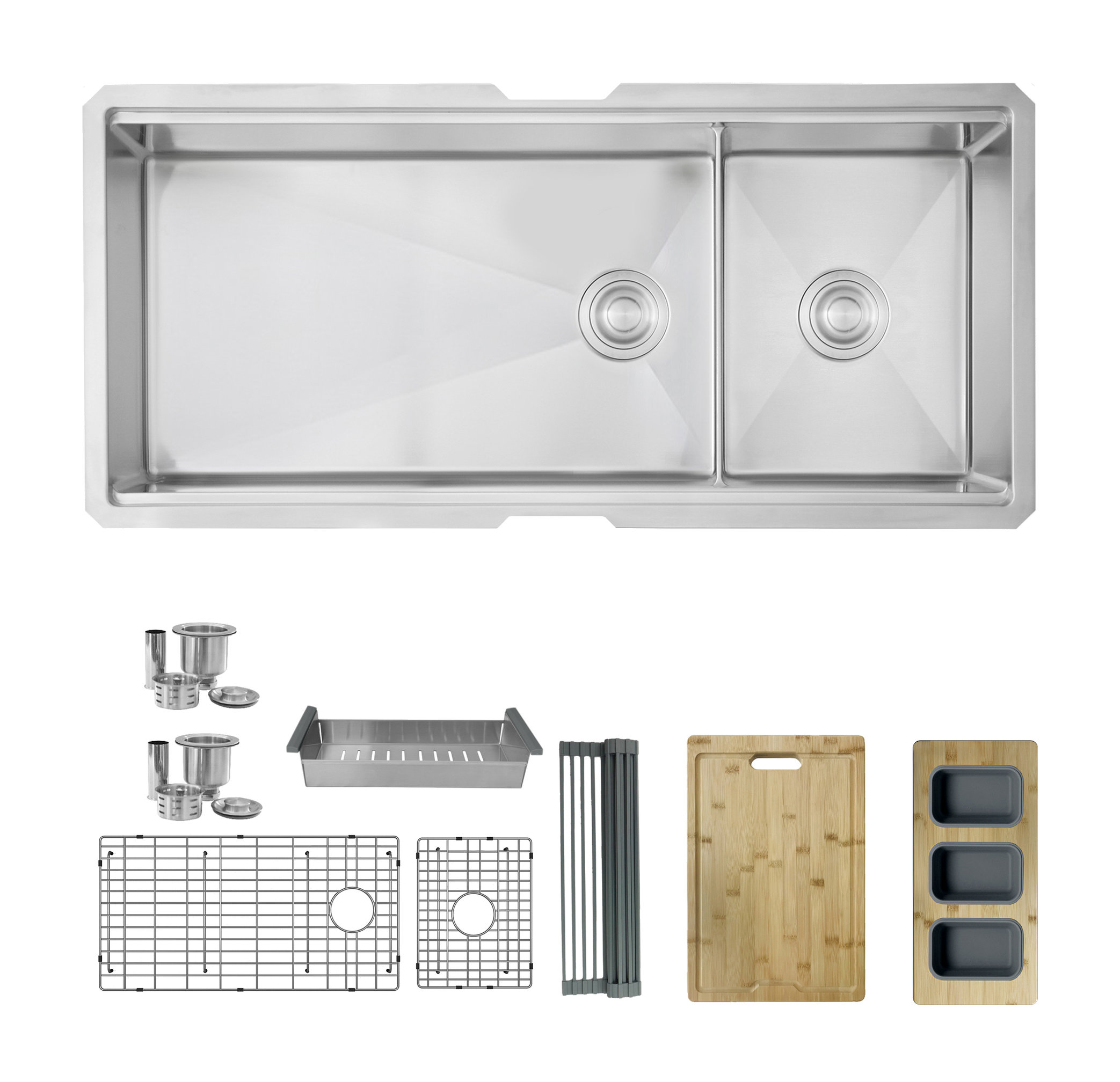 STYLISH 42"x19 W" Undermount 70/30 Double Bowl 16G Workstation Kitchen Sink