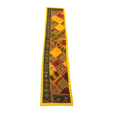 Mogul Boho Vintage Table Runner Yellow Sequin Embroidered Wall Hanging