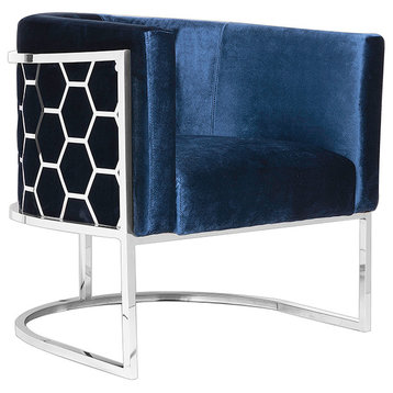 Marina Barrel Accent Chair, Blue Velvet