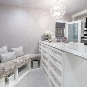 Dazzling Transitional His and Hers Master Closets