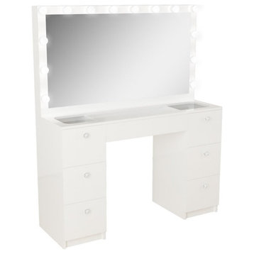 Boahaus Yara Modern Vanity Table - Built-in Lights - White Finish - for Bedroom