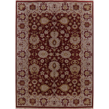 Ziegler Oriental Traditional All-Over Bordered Hand-Knotted Area Rug, Red, 8x11