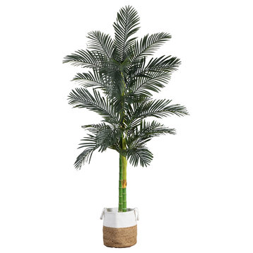 8ft. Golden Cane Artificial Palm Tree, Handmade Natural Cotton Planter
