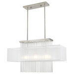 Livex Lighting - Contemporary Brushed Nickel Linear Chandelier - Dazzle contemporary decor schemes with the upscale feel of this elegant linear chandelier. The Alexis fills a bling quotient with beautiful grade-A K9 crystal rods that cascades from a brushed nickel base with a hand crafted translucent shade.