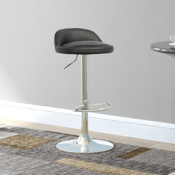 Low Profile Adjustable Barstool, Black Leatherette, Set of 2