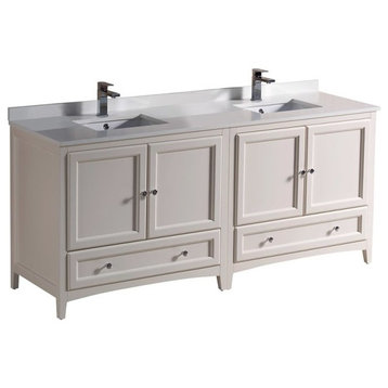 72" Antique White Traditional Double Sink Bathroom Cabinet With Sinks