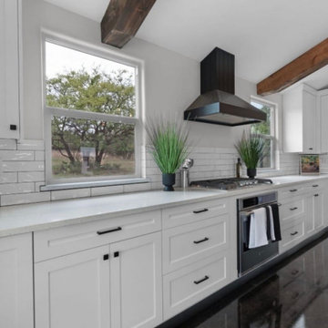 Two-Tone Custom Kitchen with Integrated Storage & Dog Feeding Station