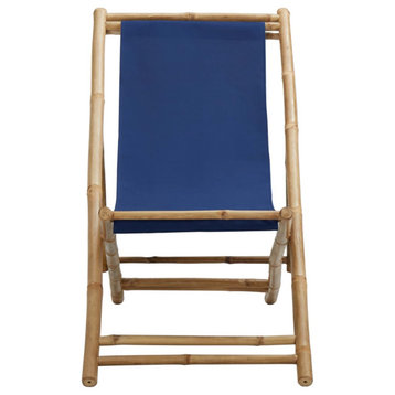 Vidaxl Deck Chair Bamboo and Canvas Navy Blue